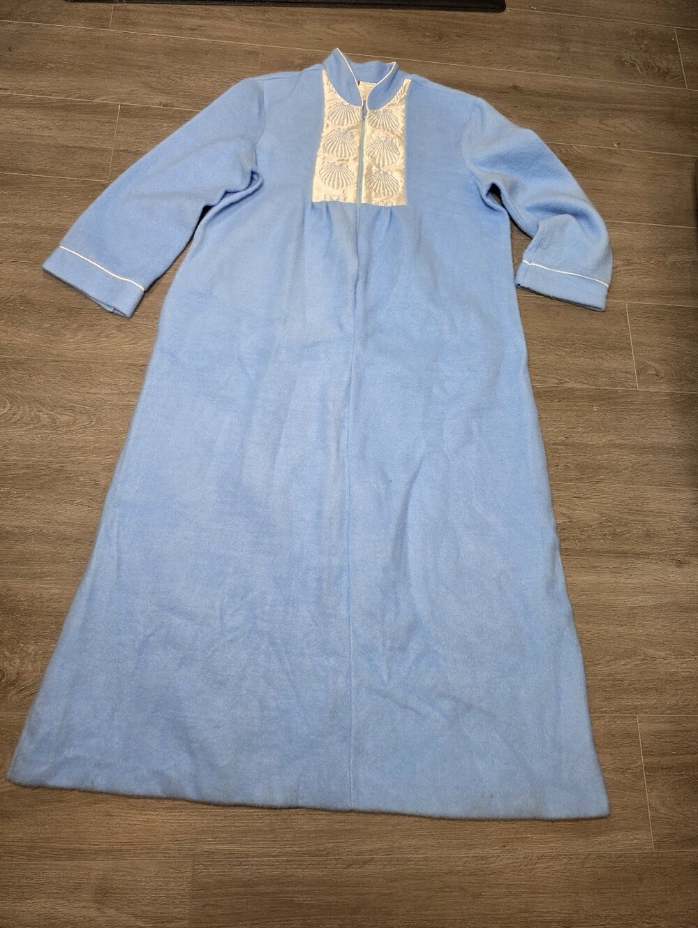 Vintage Blue Housecoat/ Robe Womans One Size Fleece 1/2 Zip Shell Chest Inset